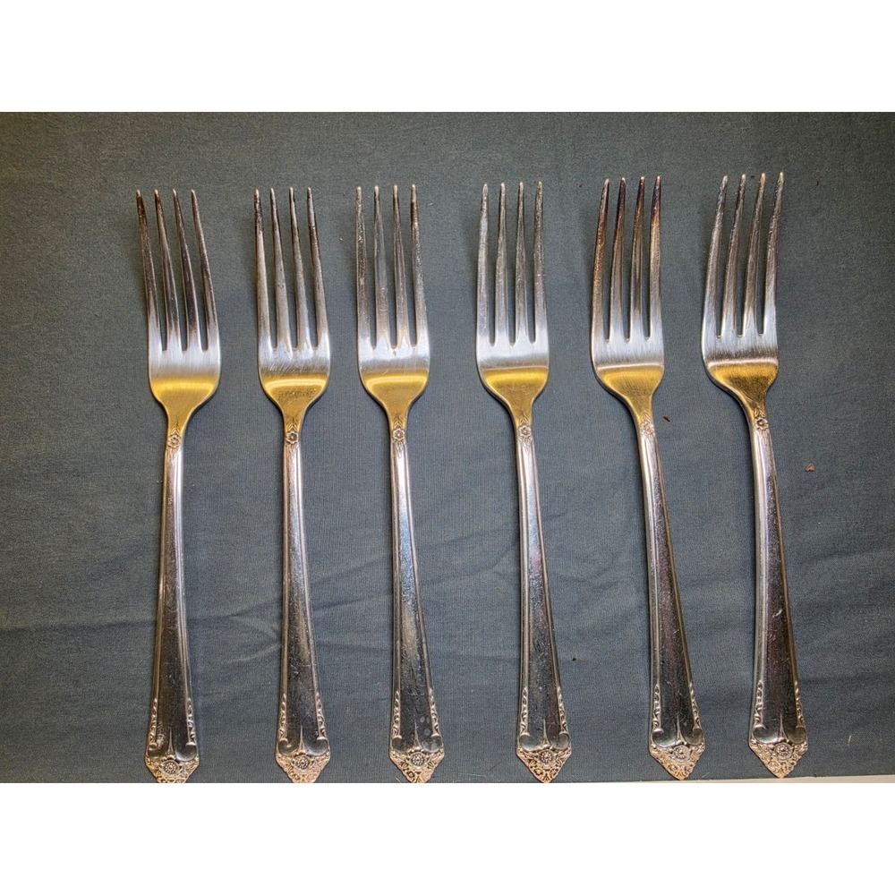 Vintage Rogers Bros Silverplate Dinner Forks 6pc Floral Reinforced Plate
